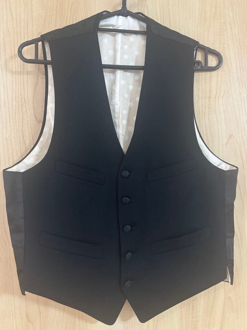 ⁠[Rare Vintage] Suit Vest, Needle Buckle, 5 Covered Buttons, Gilet, Black⁠