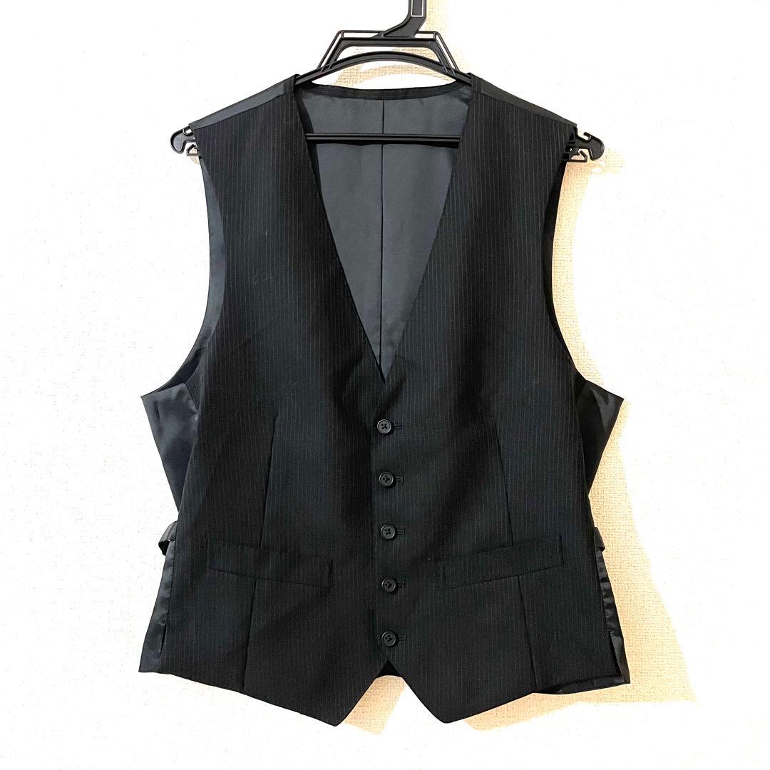 [Rare Y2K] Vintage Suit Vest Gilet Pinstripe Black Mode L