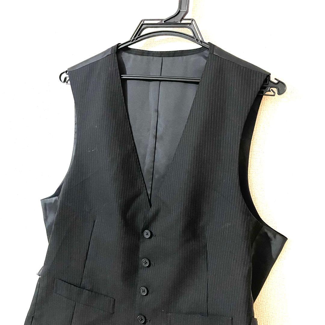[Rare Y2K] Vintage Suit Vest Gilet Pinstripe Black Mode L