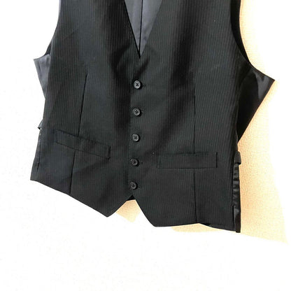 [Rare Y2K] Vintage Suit Vest Gilet Pinstripe Black Mode L