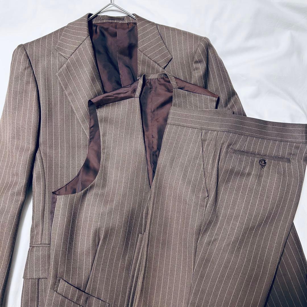 [Vintage] Three-piece setup single suit brown stripe L, M