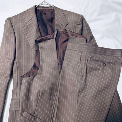 [Vintage] Three-piece setup single suit brown stripe L, M