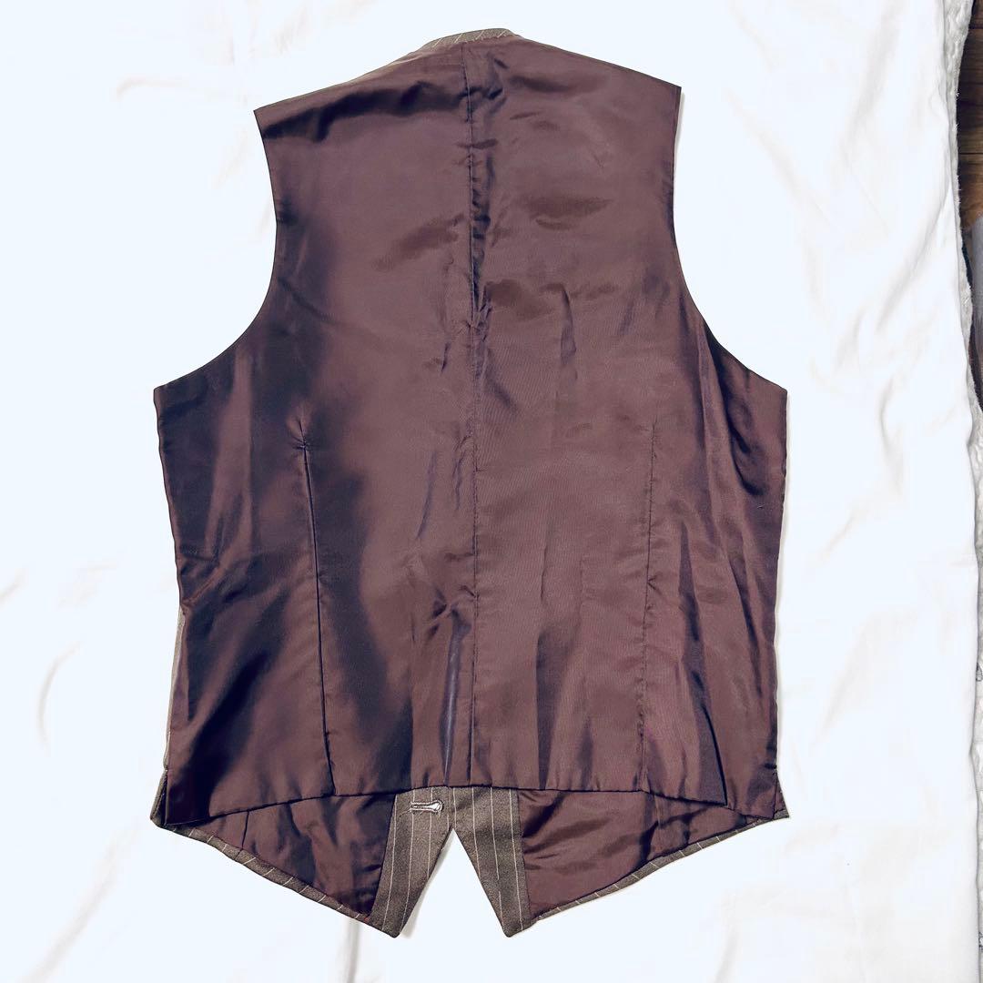 [Vintage] Three-piece setup single suit brown stripe L, M
