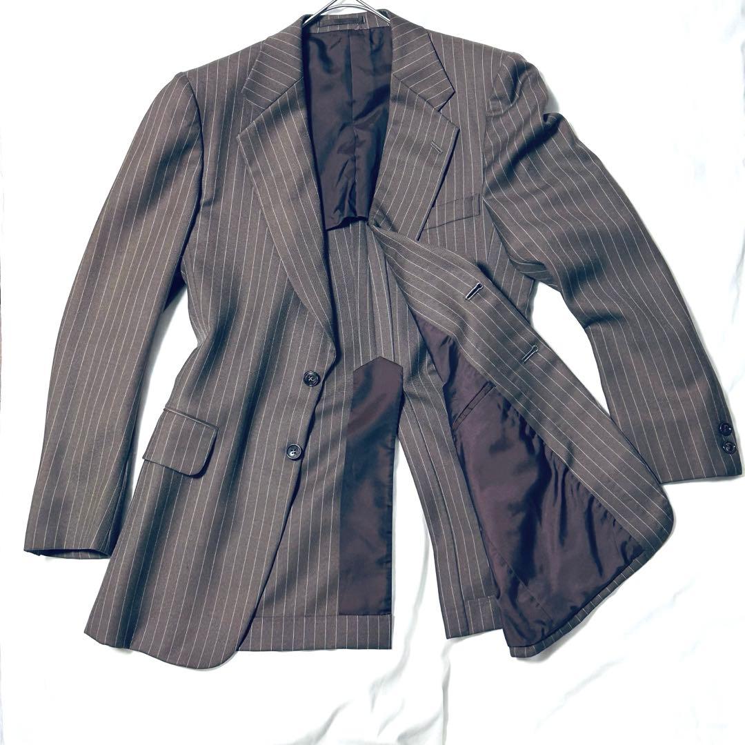 [Vintage] Three-piece setup single suit brown stripe L, M