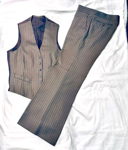 [Vintage] Three-piece setup single suit brown stripe L, M