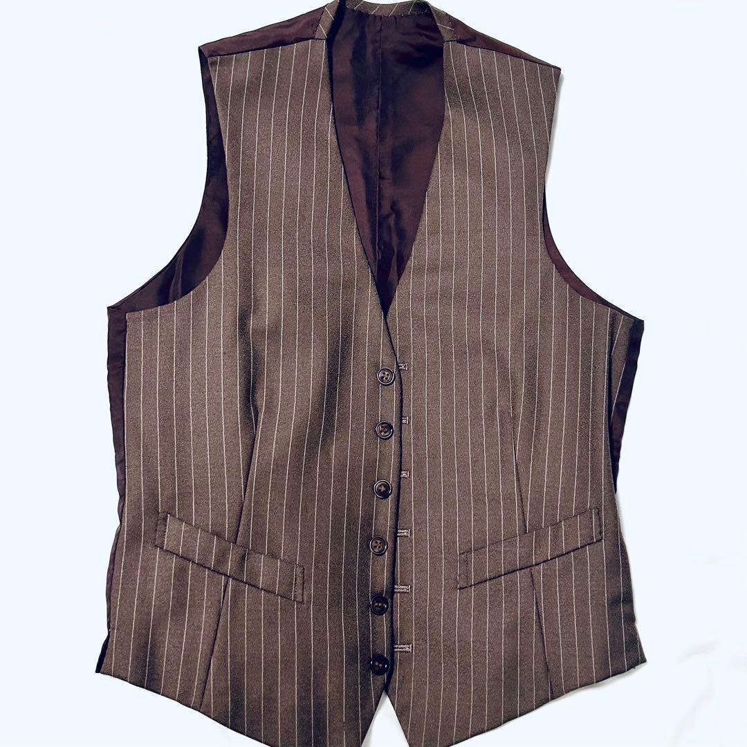 [Vintage] Three-piece setup single suit brown stripe L, M