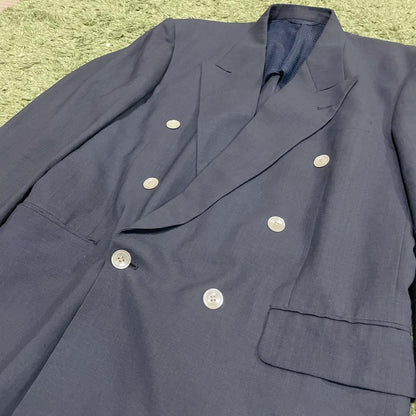 Vintage Mixed Navy Blue Summer Suit Setup Mesh Linen Double