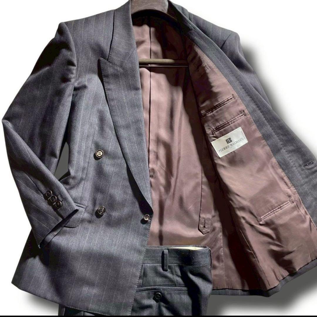 Rare Pierre Balmain double setup suit striped navy blue Masaki Suda