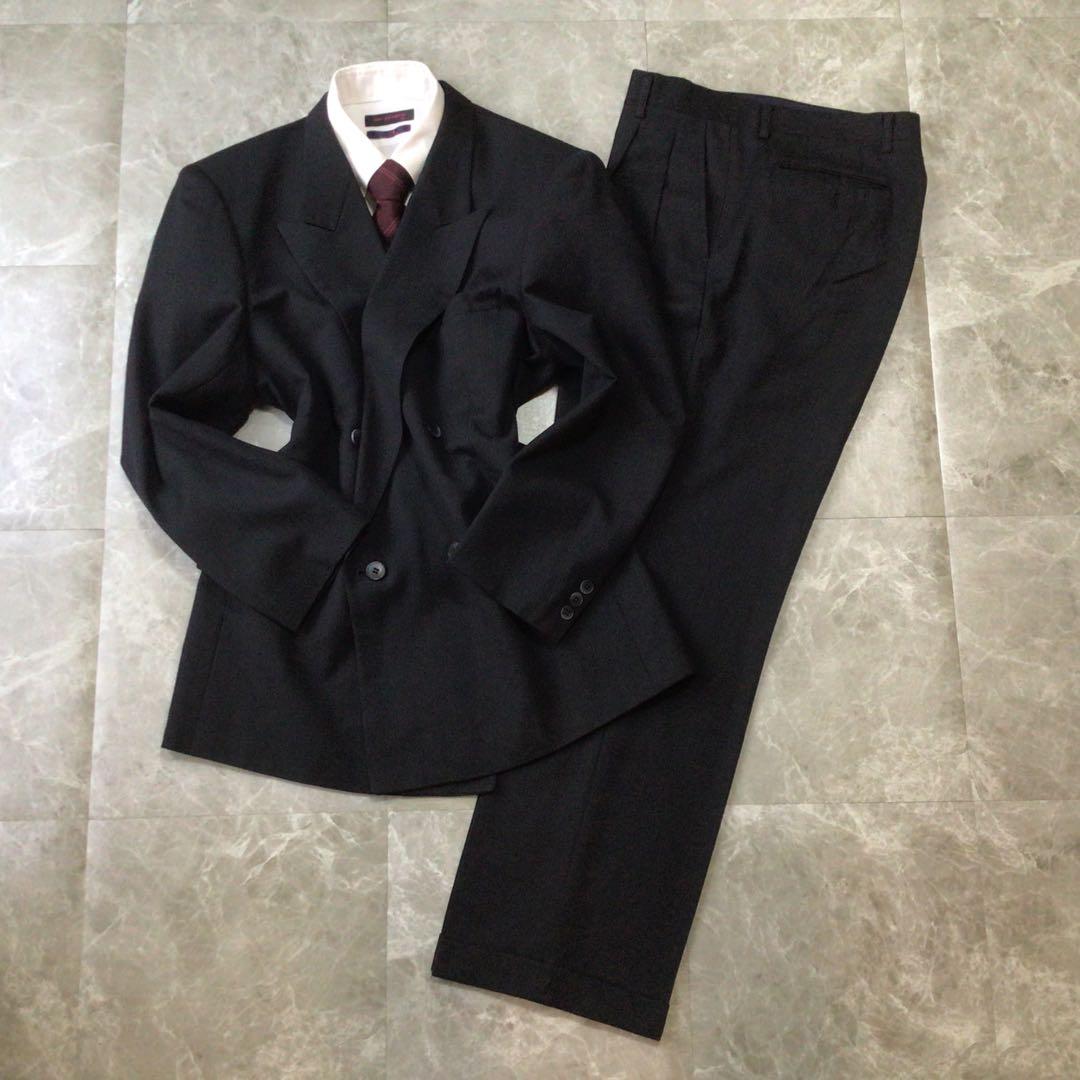 Vintage Double Breasted Suit Setup Wool Black Casual