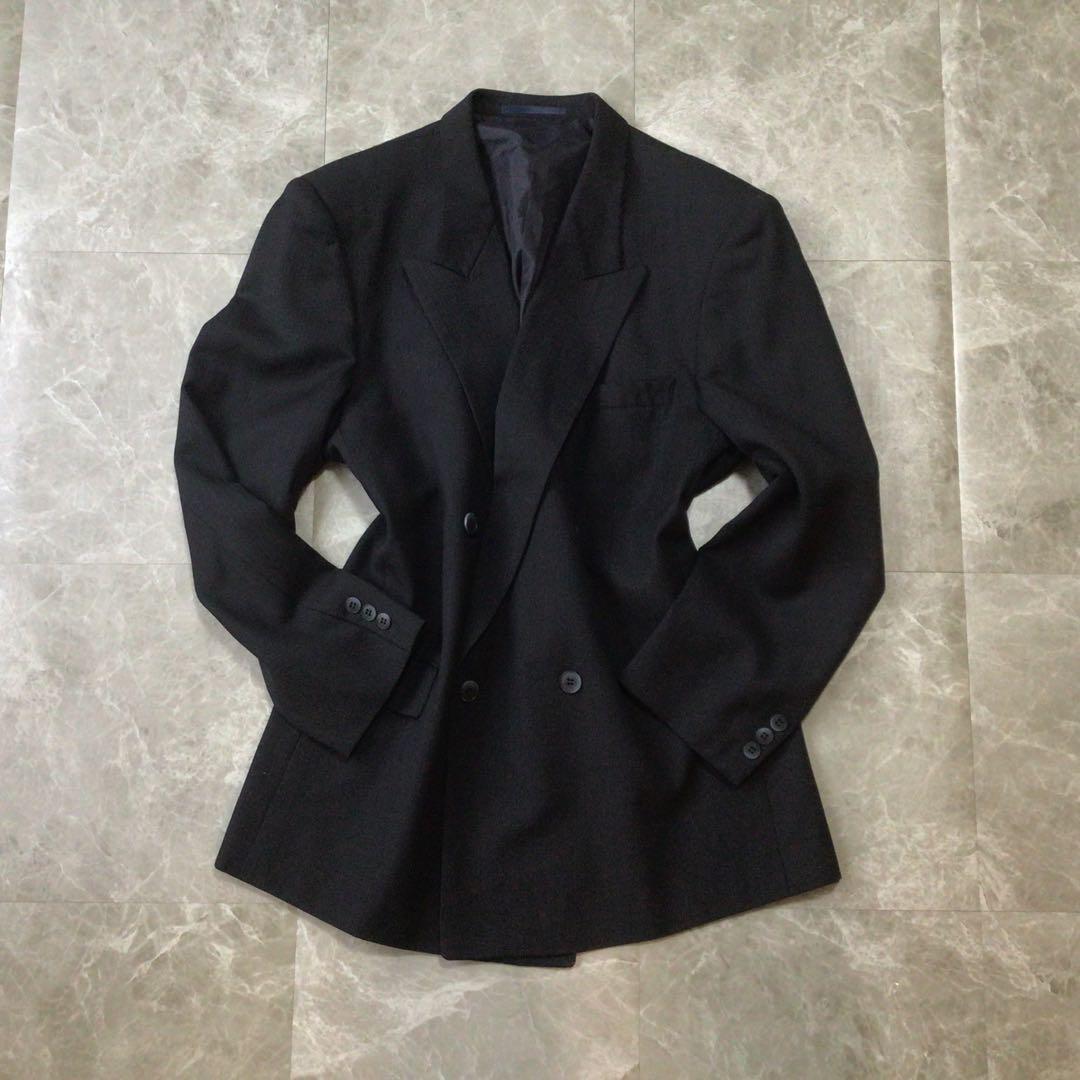 Vintage Double Breasted Suit Setup Wool Black Casual