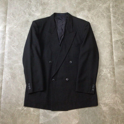 Vintage Double Breasted Suit Setup Wool Black Casual