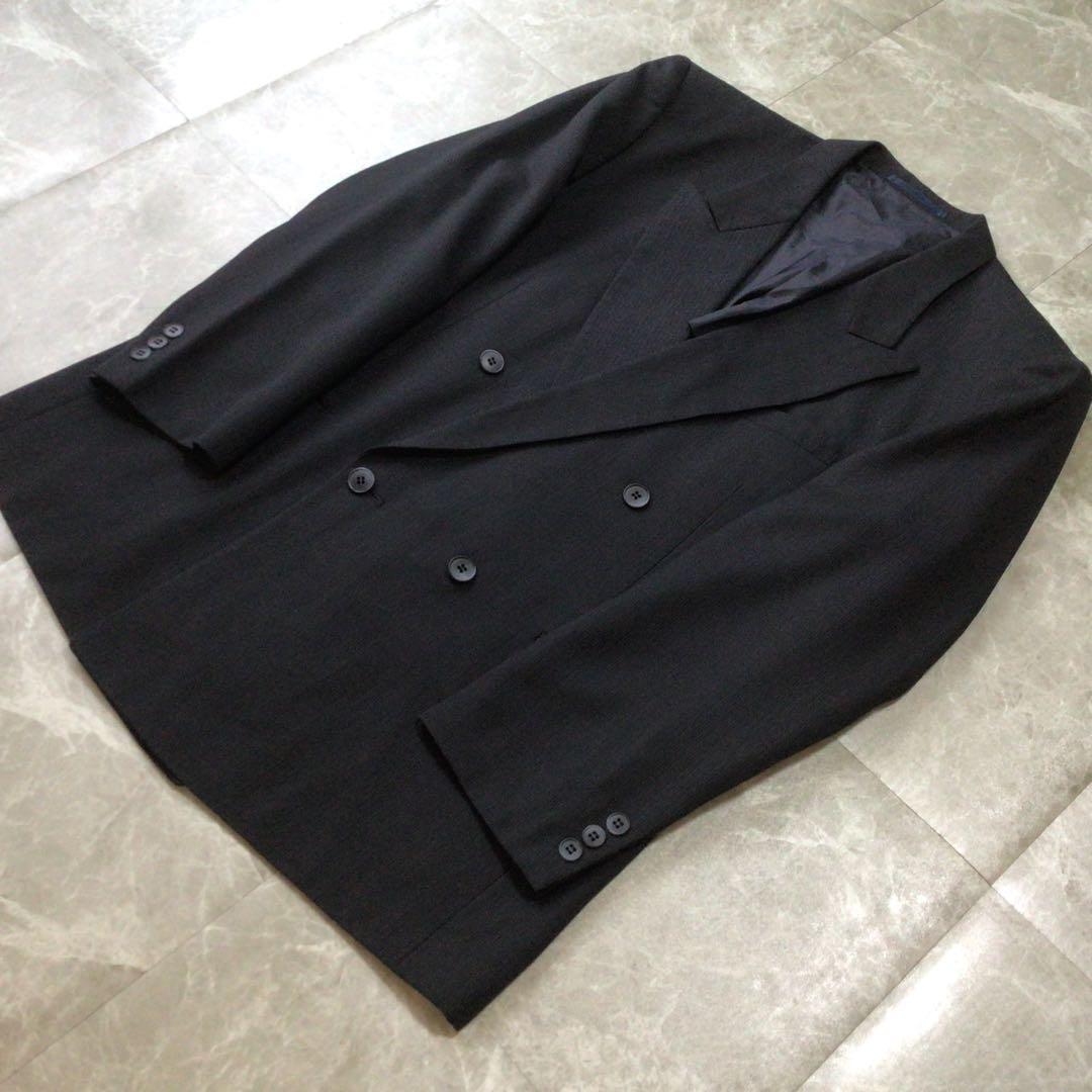 Vintage Double Breasted Suit Setup Wool Black Casual