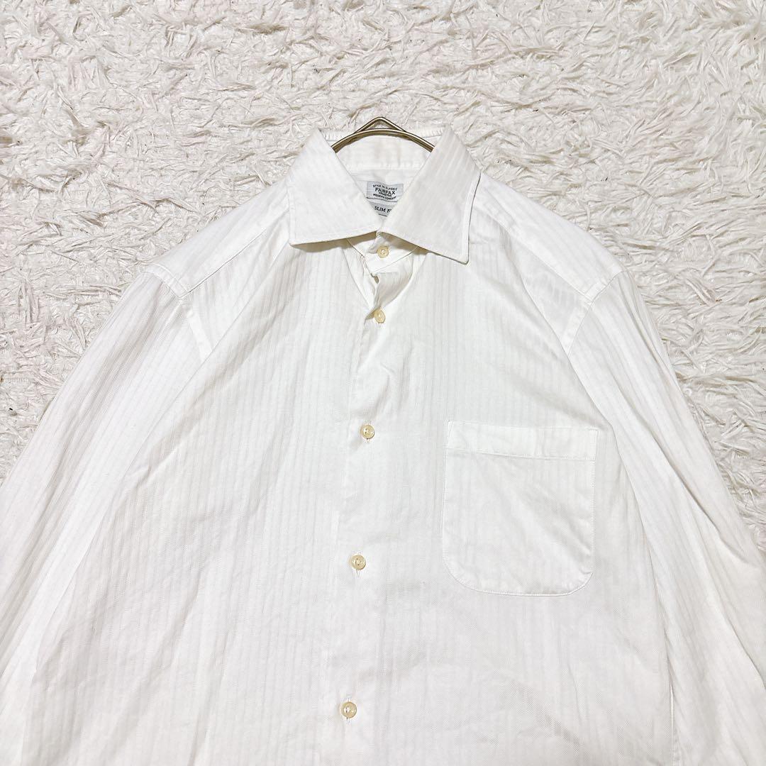 FAIR FAX [L] White shirt striped slim fit office casual