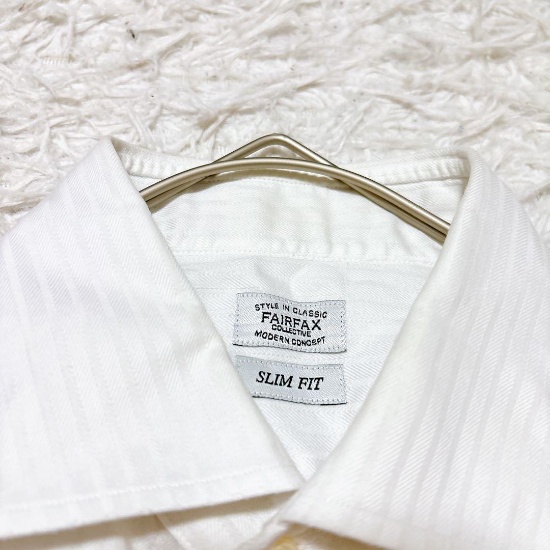 FAIR FAX [L] White shirt striped slim fit office casual