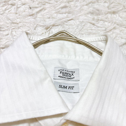 FAIR FAX [L] White shirt striped slim fit office casual