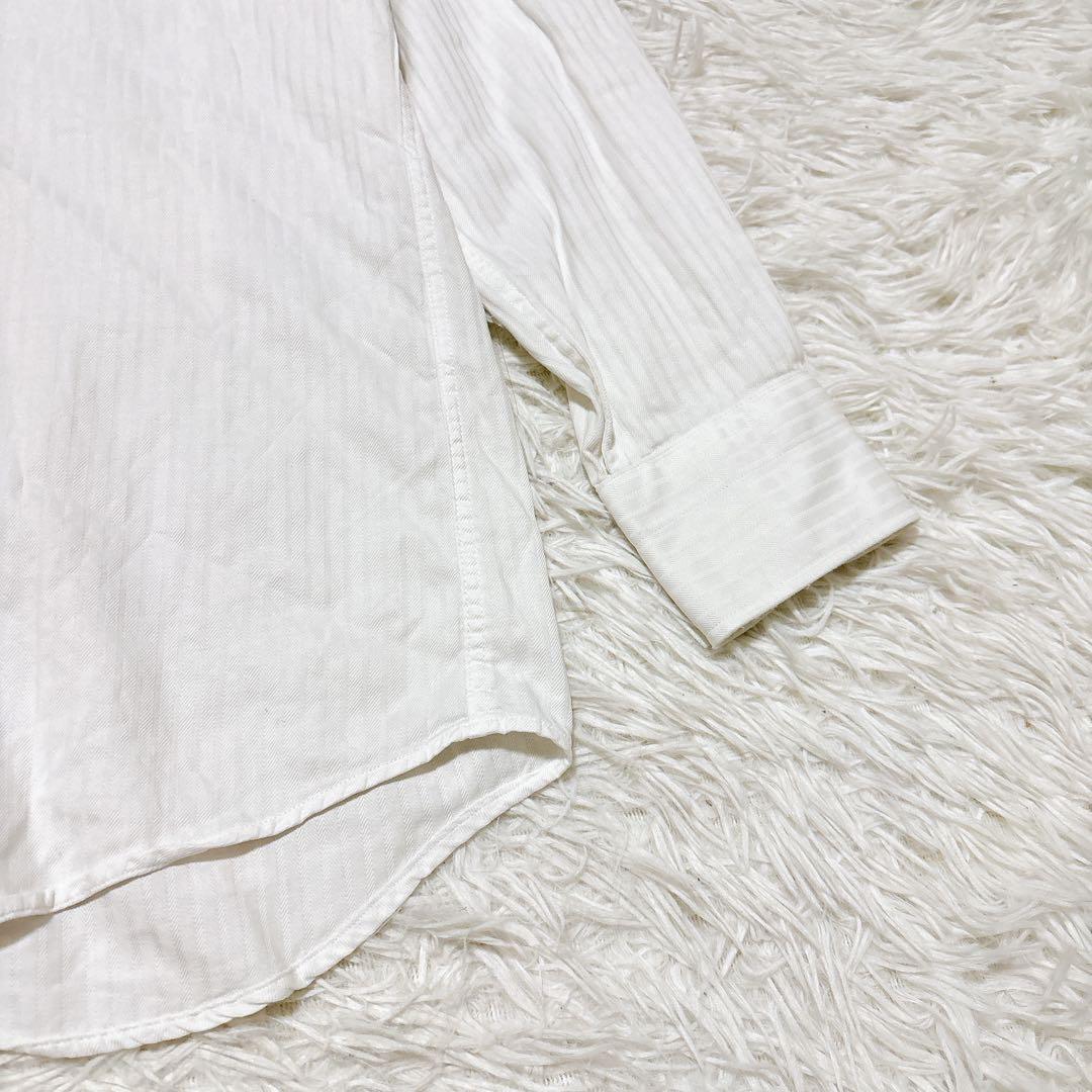 FAIR FAX [L] White shirt striped slim fit office casual