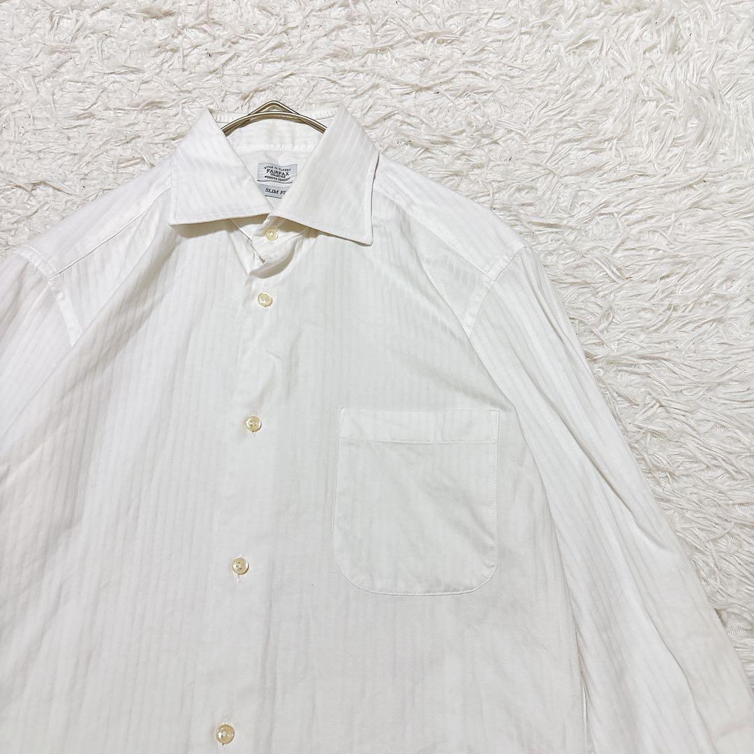 FAIR FAX [L] White shirt striped slim fit office casual