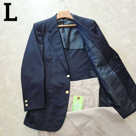 [New Pants] Navy Blue Gold Button Jacket Panty Coordination L Business Casual Spring/Summer Cool Biz