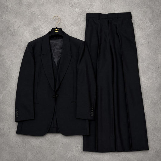 [Vintage] 90s Rare Design 3 Piece Setup Double Vest Black