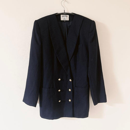 KASPER Rare Double Navy Blur Vintage Tailored Jacket