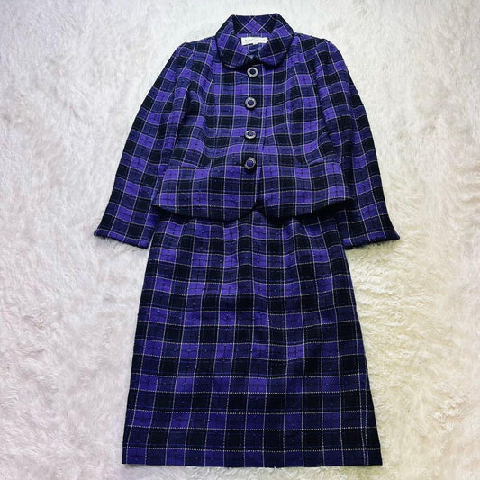 Bubbly suit tartan check purple black check tweed setup 85% wool