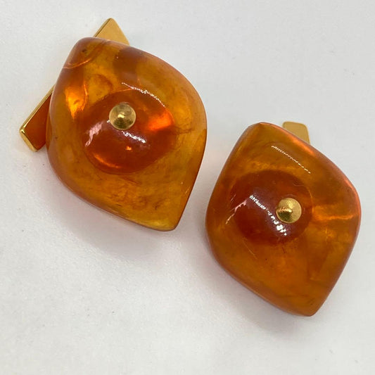 110303 Antique Amber 18K Reaction Gold Former Soviet Union 1980s Cufflinks