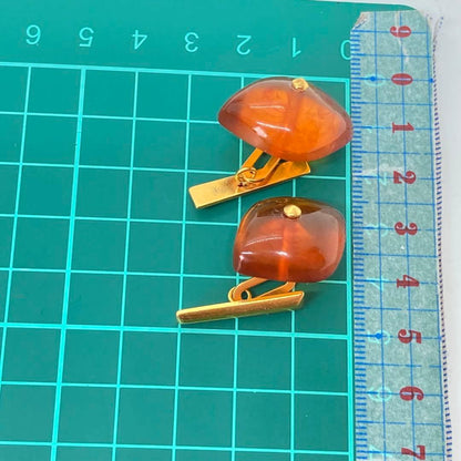 110303 Antique Amber 18K Reaction Gold Former Soviet Union 1980s Cufflinks