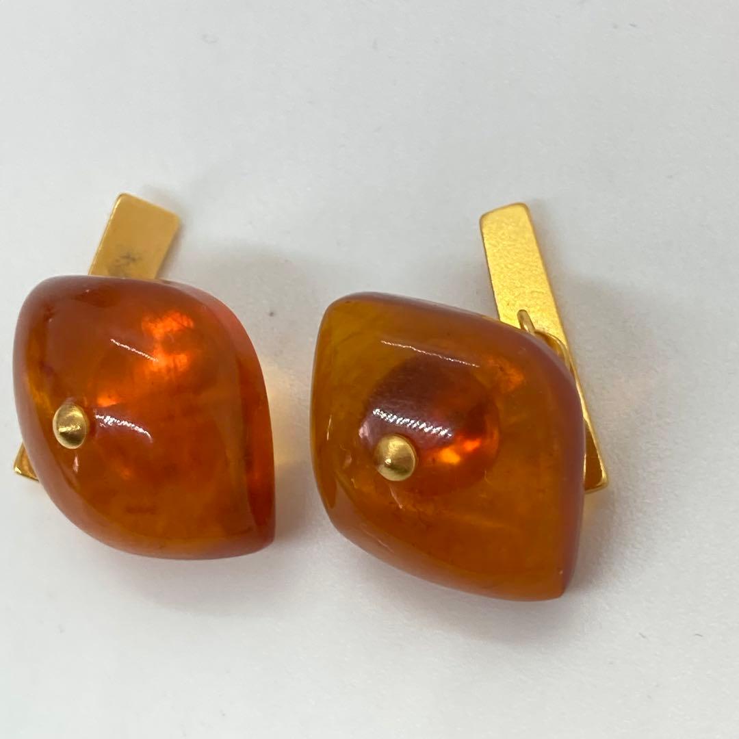 110303 Antique Amber 18K Reaction Gold Former Soviet Union 1980s Cufflinks