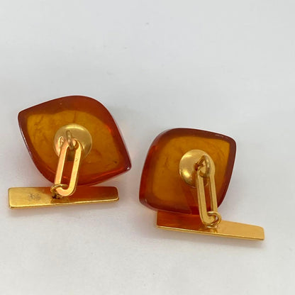 110303 Antique Amber 18K Reaction Gold Former Soviet Union 1980s Cufflinks