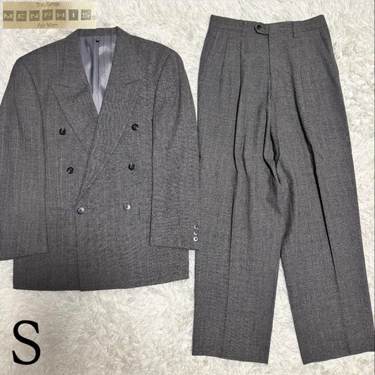 [vintage] Casual suit double setup striped gray S