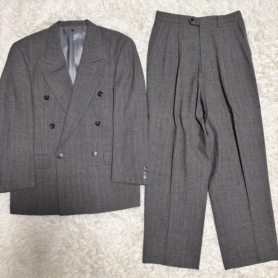 [vintage] Casual suit double setup striped gray S