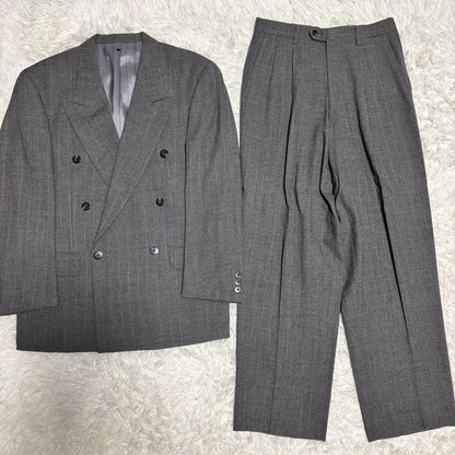 [vintage] Casual suit double setup striped gray S