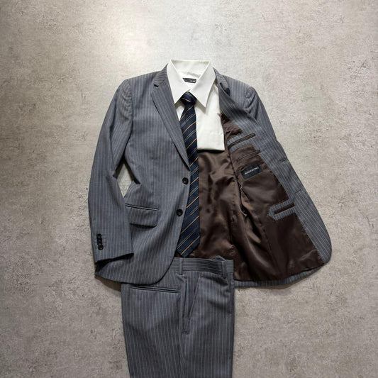 Men's Vintage Striped Setup Suit Gray M Size Good Condition