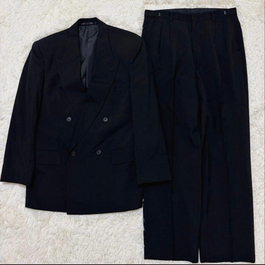 vintage double breasted setup suit black adjuster M