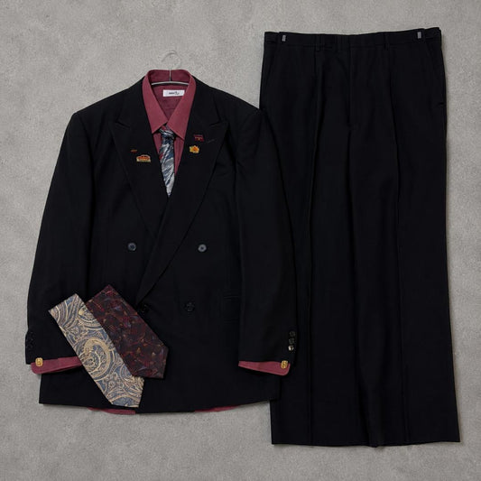 [5-piece set] Setup double suit with adjuster black pins cufflinks