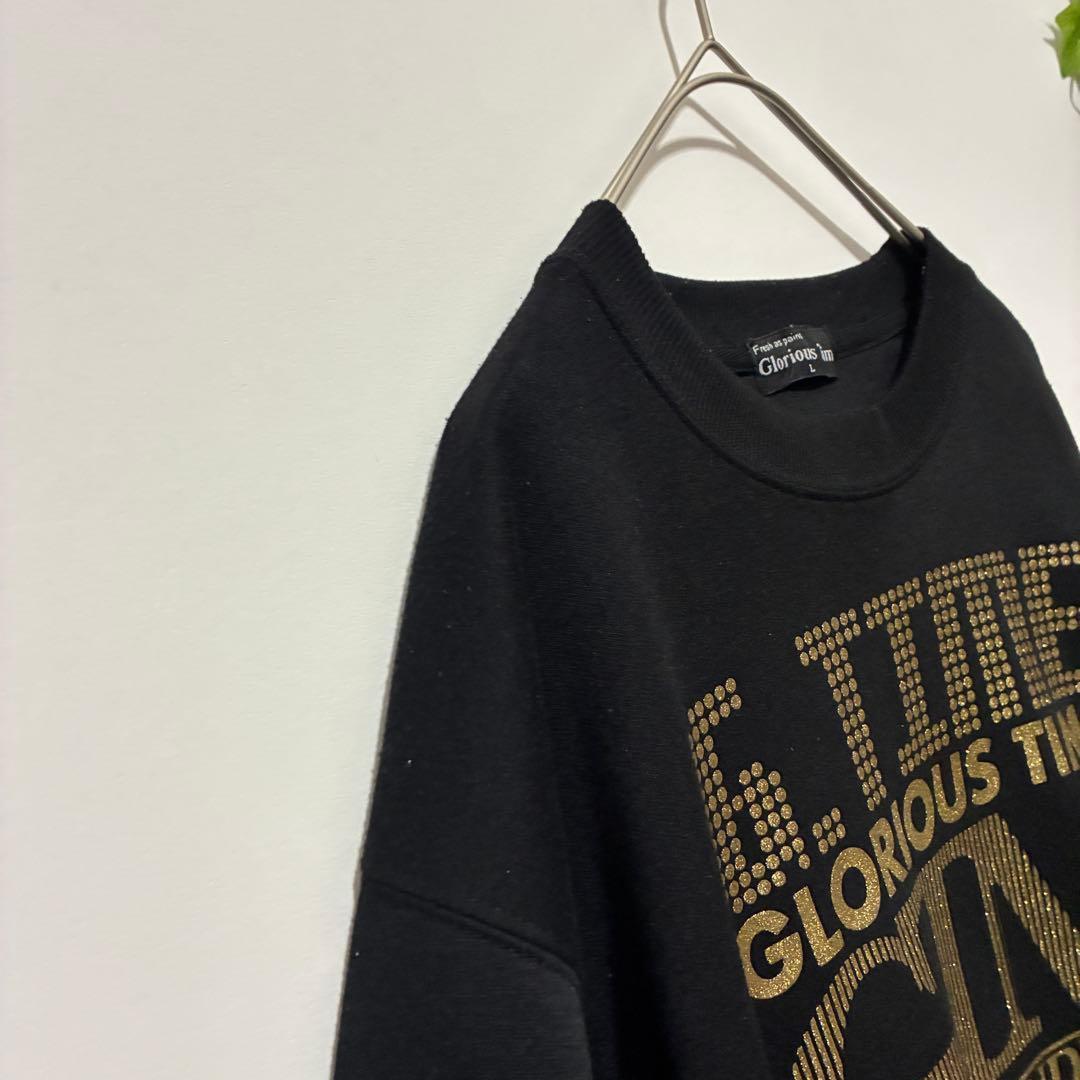 [Glorious Time] Long Sleeve Sweatshirt Logo Casual Black L