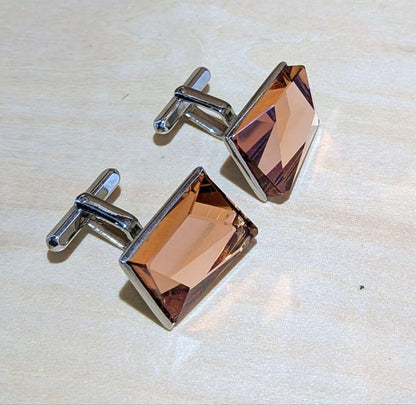 [Showa Retro] Cufflinks PAT. Engraved Amber Color Square Cut