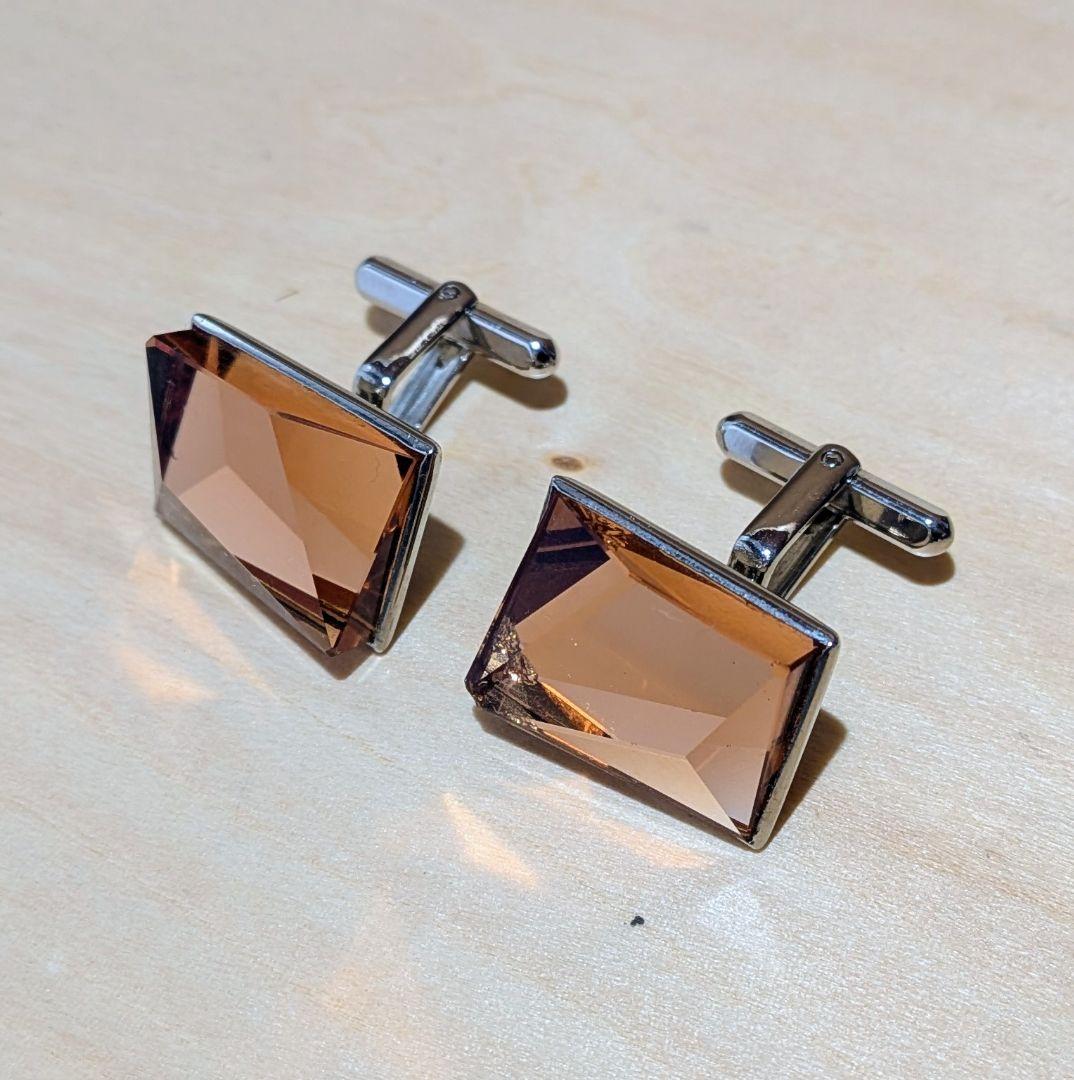 [Showa Retro] Cufflinks PAT. Engraved Amber Color Square Cut
