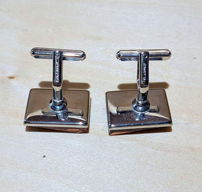 [Showa Retro] Cufflinks PAT. Engraved Amber Color Square Cut