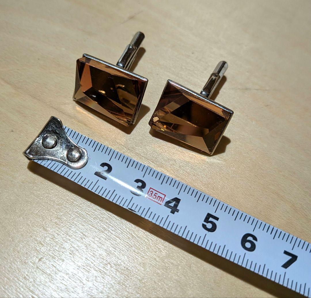 [Showa Retro] Cufflinks PAT. Engraved Amber Color Square Cut