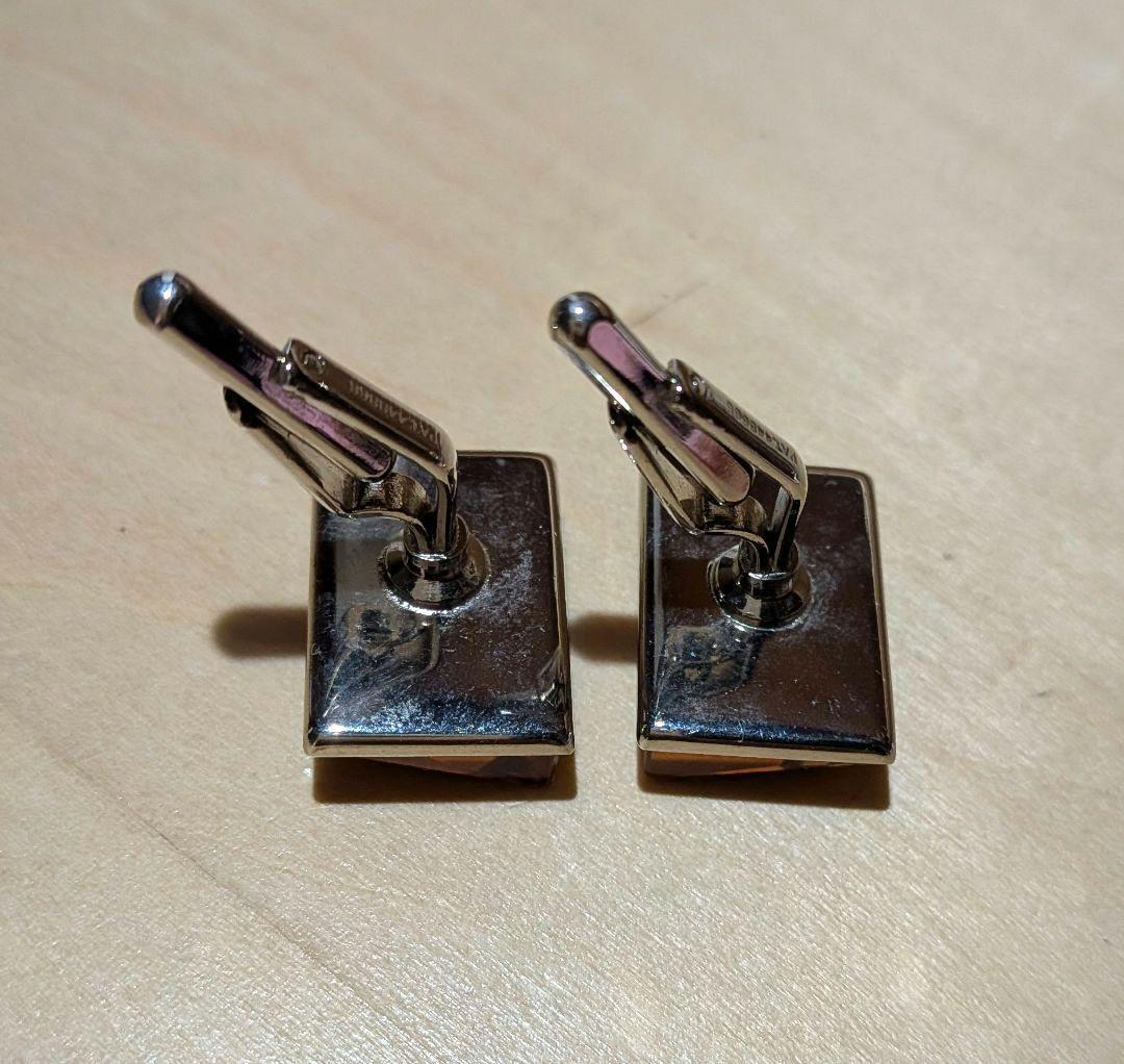 [Showa Retro] Cufflinks PAT. Engraved Amber Color Square Cut