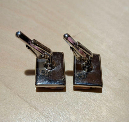 [Showa Retro] Cufflinks PAT. Engraved Amber Color Square Cut