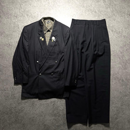 GIANNI VERSACE double suit setup silver buttons silk blend black