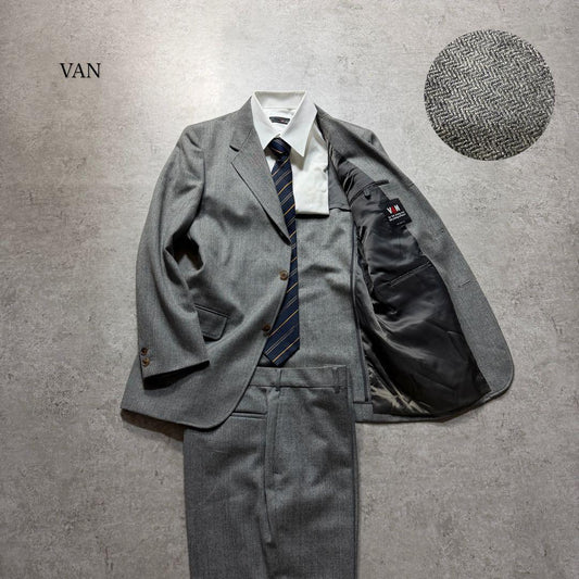Men's Vintage Gray Tweed Style Setup Suit L Size VAN
