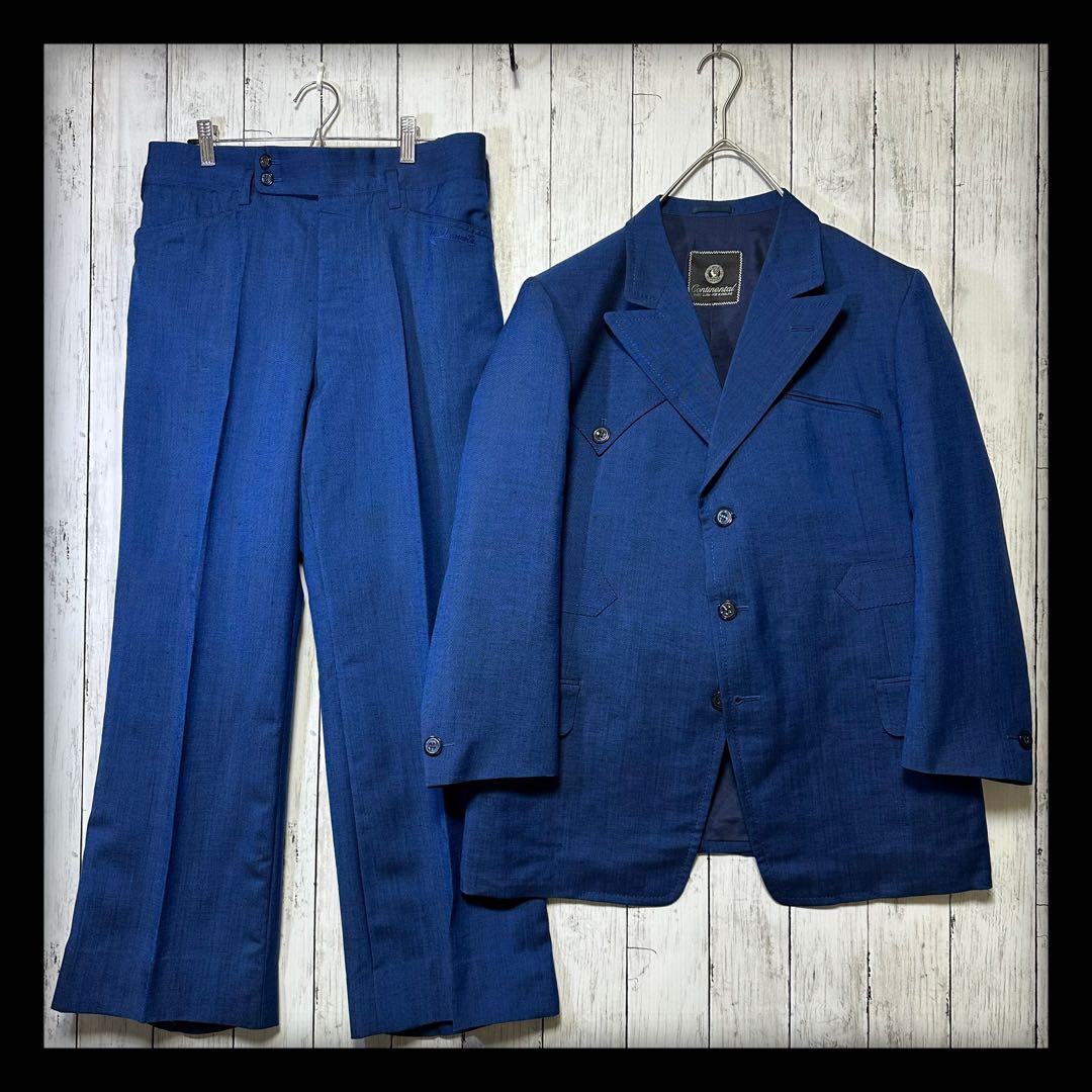 [VINTAGE☆Suit☆Setup] British luxury fabric☆Blue☆Rare unlined M