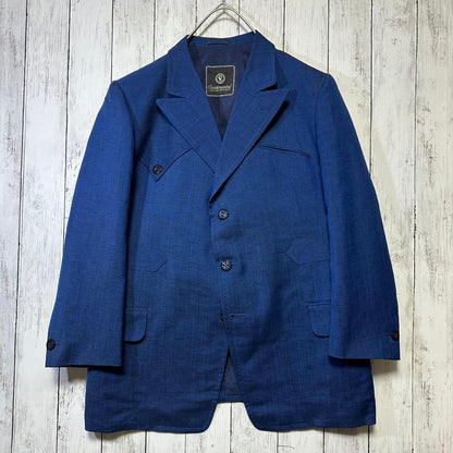 [VINTAGE☆Suit☆Setup] British luxury fabric☆Blue☆Rare unlined M