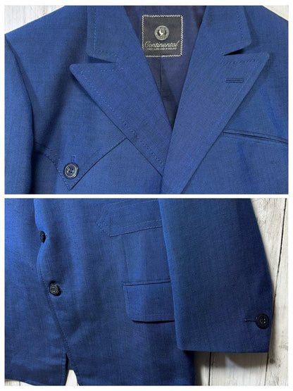 [VINTAGE☆Suit☆Setup] British luxury fabric☆Blue☆Rare unlined M