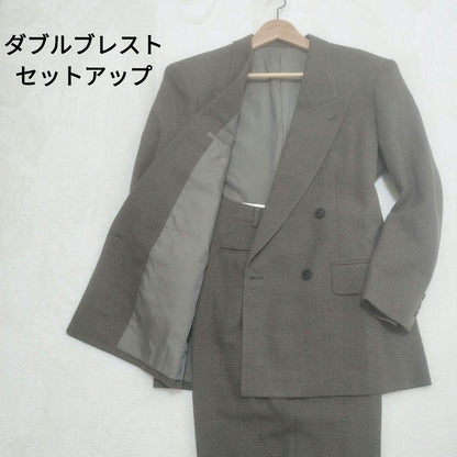 Double breasted setup vintage brown khaki check Masaki Suda