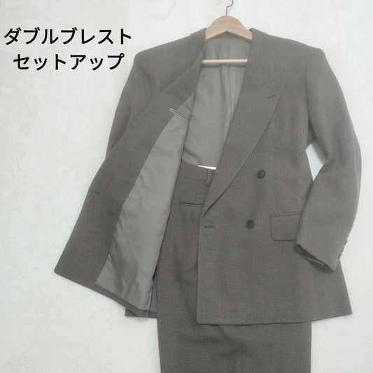 Double breasted setup vintage brown khaki check Masaki Suda