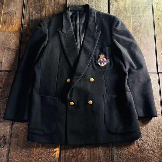 Vintage cashmere blend gold button blazer double black jacket XL